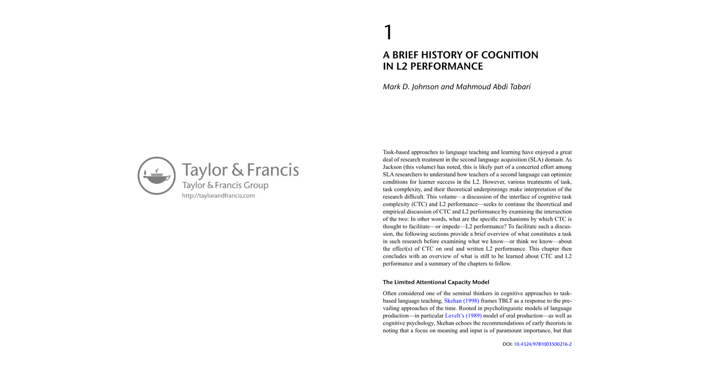 Cognitive Task Complexity and Second Language Performance - Understanding L2 Learner Affect and Engagement  (Digital book)